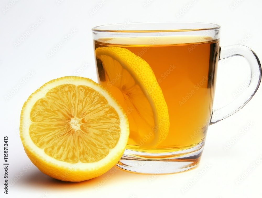 Refreshing Tea with Lemon Slice in Clear Glass Cup Refreshing Tea with Lemon Slice in Clear Glass Cup