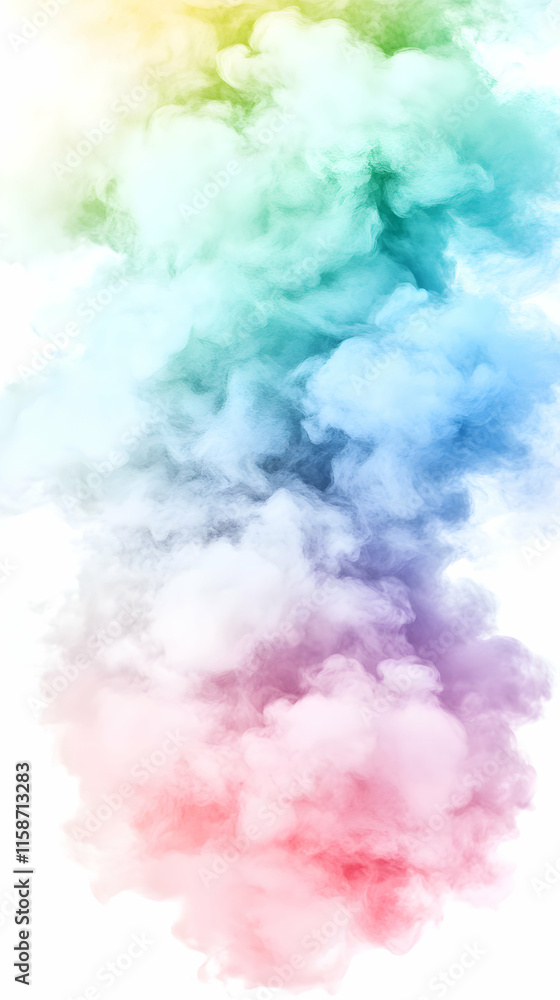 Fototapeta premium Rainbow Smoke Swirls, Dreamlike Vapor Art, Pastel Hues Diffuse Gently in Air, Colorful Abstract Background