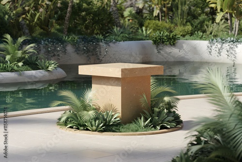 Wallpaper Mural Serene Stone Pedestal in Lush Tropical Garden. Torontodigital.ca