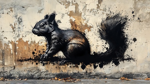 Urban street art squirrel mural city wall graffiti outdoor close-up