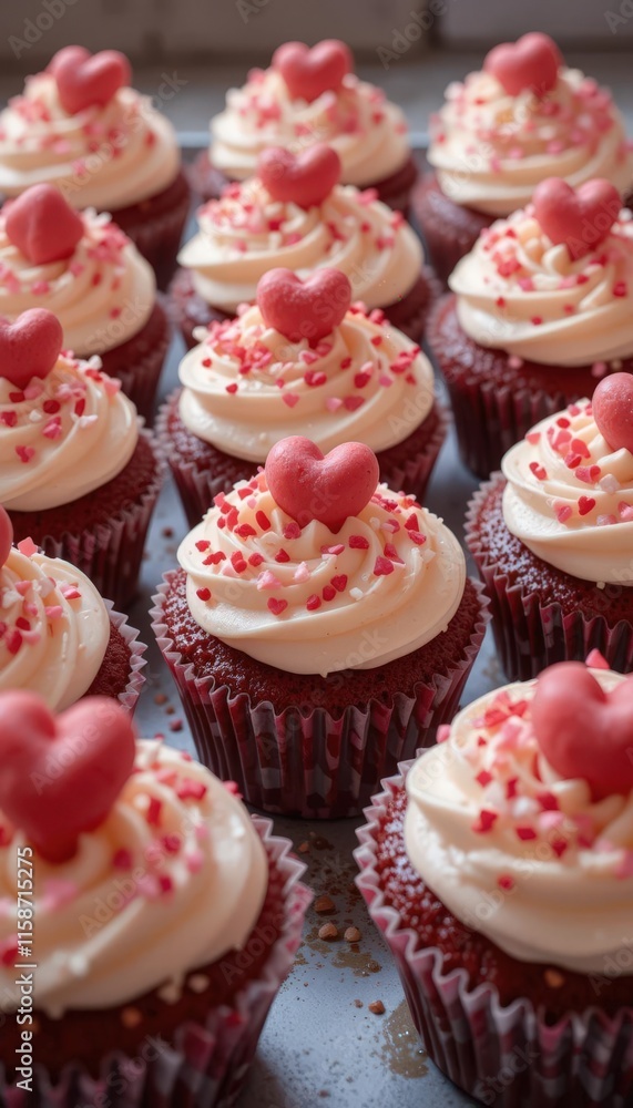 Romantic cupcakes with cream and heart decorations. Romantic cupcakes with cream and heart decorations.