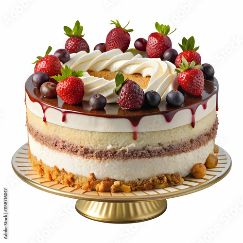 A delicious slice of Kuchen, a traditional cake, is displayed, showcasing its moist texture and vibrant toppings.