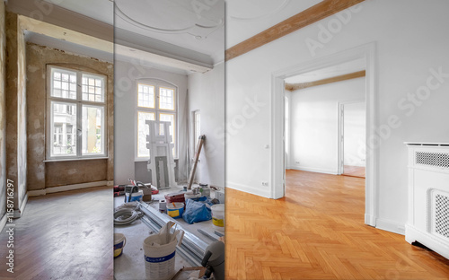 Photos Room before renovation, empty flat interior in old building -