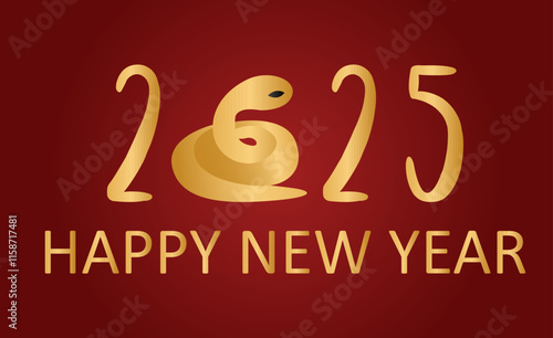 Illustration new year golden snake on red background.