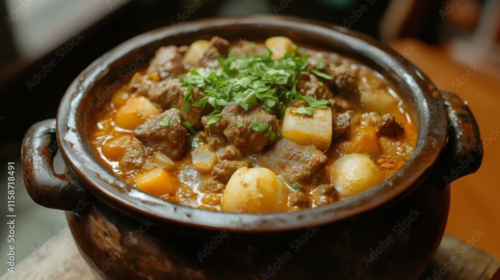 Rich Traditional Hearty Beef Stew: Slow-cooked Tender Meat with Root Vegetables and Aromatic Herbs - A Savory Home-cooked Comfort Food Seasoned with Flavorful Cuisine Rich Traditional Hearty Beef Stew: Slow-cooked Tender Meat with Root Vegetables and Aromatic Herbs - A Savory Home-cooked Comfort Food Seasoned with Flavorful Cuisine