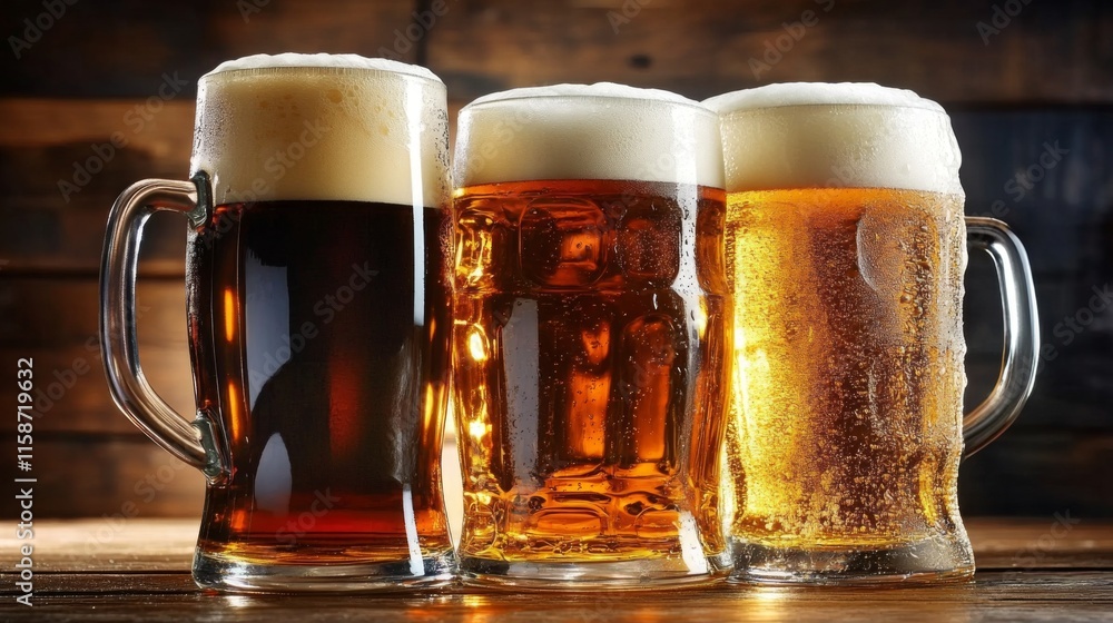 Four glassed of beer on wooden background Four glassed of beer on wooden background