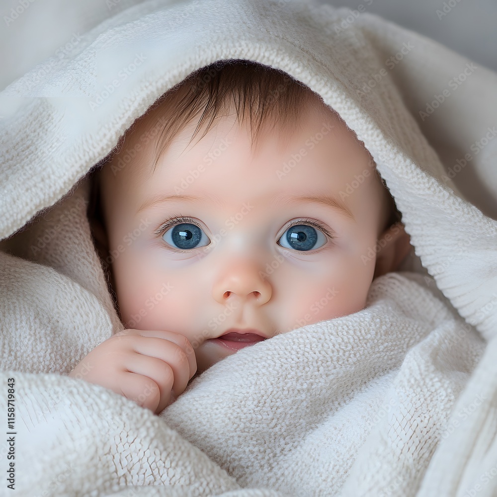 beautiful baby looking out from under blanket beautiful baby looking out from under blanket