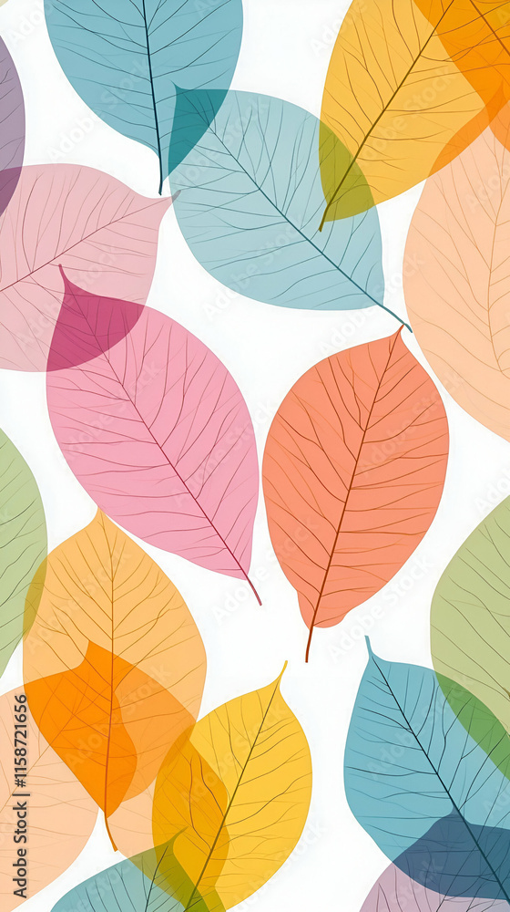 Pastel Leaf Design, A Colorful Array of Translucent Leaves Displays Vibrant Hues Pastel Leaf Design, A Colorful Array of Translucent Leaves Displays Vibrant Hues
