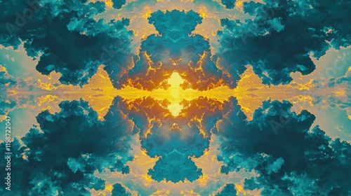 Wallpaper Mural Kaleidoscopic sunset cloudscape, teal, gold, symmetrical. Torontodigital.ca