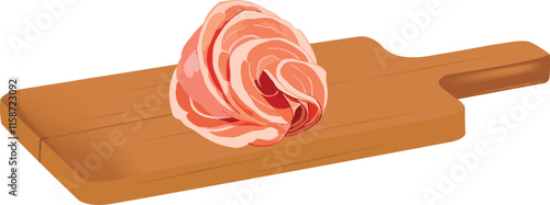 Fresh sliced bacon on wooden cutting board