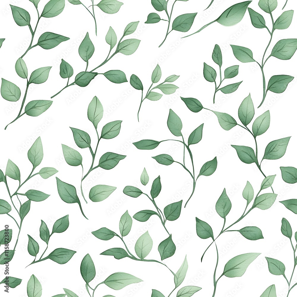 Seamless pattern of sage green vines gracefully sprawled across a crisp white background Seamless pattern of sage green vines gracefully sprawled across a crisp white background