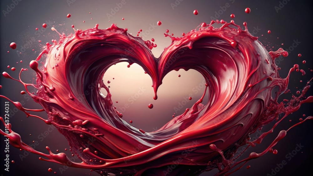 A swirling vortex of deep crimson liquid splashes across a sleek, modern background, creating an abstract heart shape with intricate details and textures, liquid splash, red wine abstract heart splash A swirling vortex of deep crimson liquid splashes across a sleek, modern background, creating an abstract heart shape with intricate details and textures, liquid splash, red wine abstract heart splash