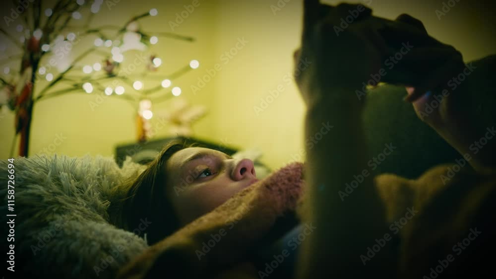 Teenage Girl Staying Awake All Night, Deeply Engrossed in Playing Video ...