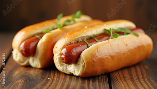 Scrumptious Hot Dogs on a Wooden Table photo