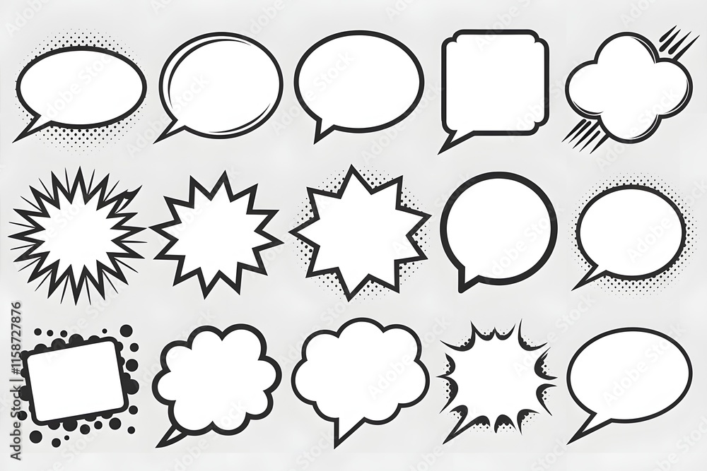 Fototapeta premium Comic-Style Speech and Thought Bubbles, Variety of Shapes and Designs.