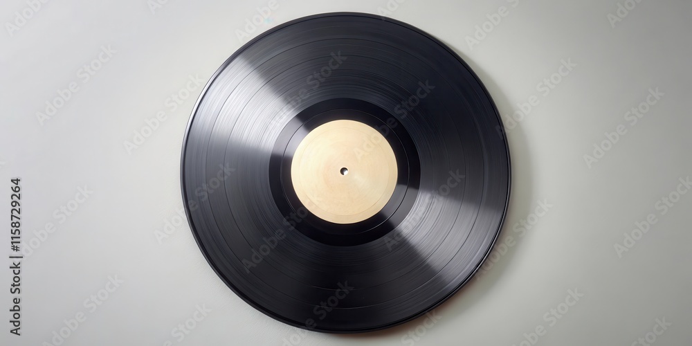 A vinyl record with a bank label on top view isolated against a plain background