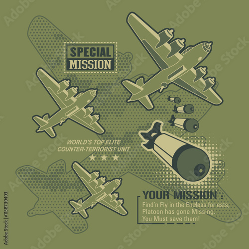 Military aircraft bomber, vector illustration