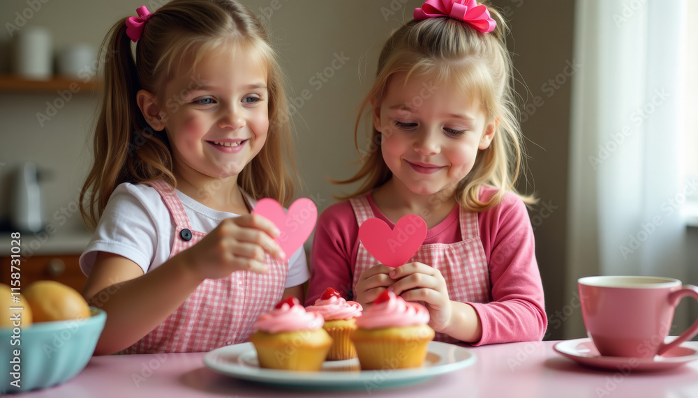 Happy Little Girls Enjoying Cupcakes