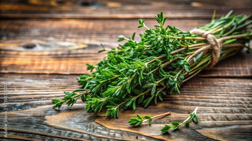 Aromatic Thyme Sprigs on Wooden Table , edible, fresh herbs, edible, fresh herbs, purple flowers, herbs Aromatic Thyme Sprigs on Wooden Table , edible, fresh herbs, edible, fresh herbs, purple flowers, herbs