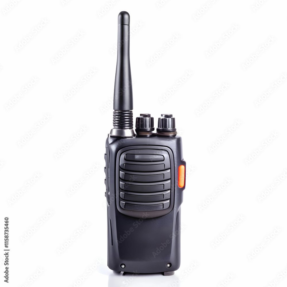 A modern, professional walkie-talkie with a sleek design, isolated on a white background, A modern, professional walkie-talkie with a sleek design, isolated on a white background,