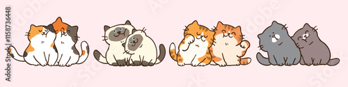 Vector Illustration of Cartoon Cat Couples on Isolated Background. Hand Drawn Vector Illustration. 
