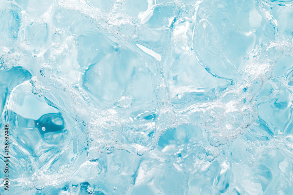 Blue Ripples and Transparent Water Surface with Splashes and Bubbles in Sunlight Reflection Perfect for Skincare and Cosmetic Backgrounds Blue Ripples and Transparent Water Surface with Splashes and Bubbles in Sunlight Reflection Perfect for Skincare and Cosmetic Backgrounds