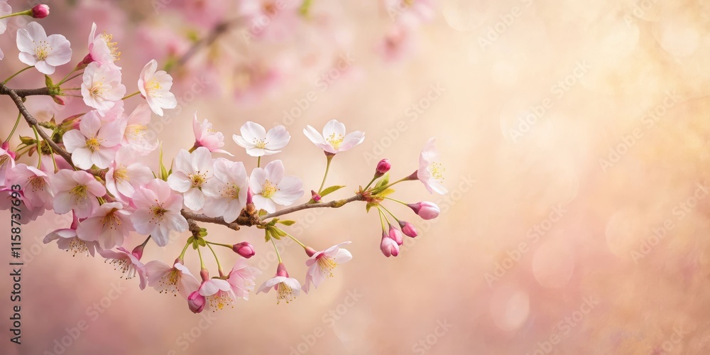 Delicate cherry blossoms unfolding on a soft Delicate cherry blossoms unfolding on a soft
