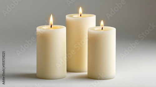 Wallpaper Mural Three lit ivory cylindrical candles on a gray background. Torontodigital.ca