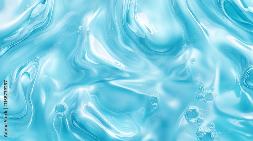 Blue Ripples and Transparent Water Surface with Splashes and Bubbles in Sunlight Reflection Perfect for Skincare and Cosmetic Backgrounds Blue Ripples and Transparent Water Surface with Splashes and Bubbles in Sunlight Reflection Perfect for Skincare and Cosmetic Backgrounds