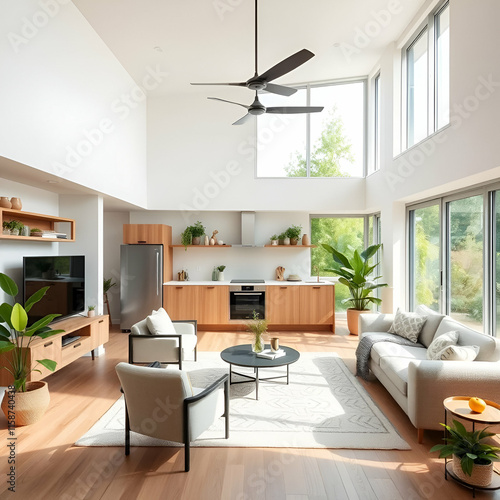 The living room of the house features a view of the mountains.