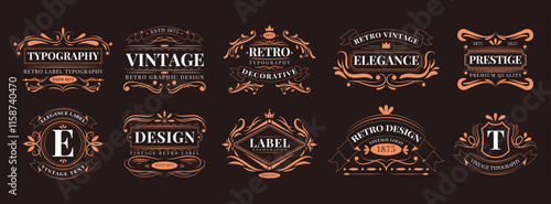 Icon logo vintage. Ribbon, party label, classic emblem. Retro template, restaurant certificate. Stamp flyer, luxury sticker. Decorative elegant calligraphic ornament, vector graphic garish typography