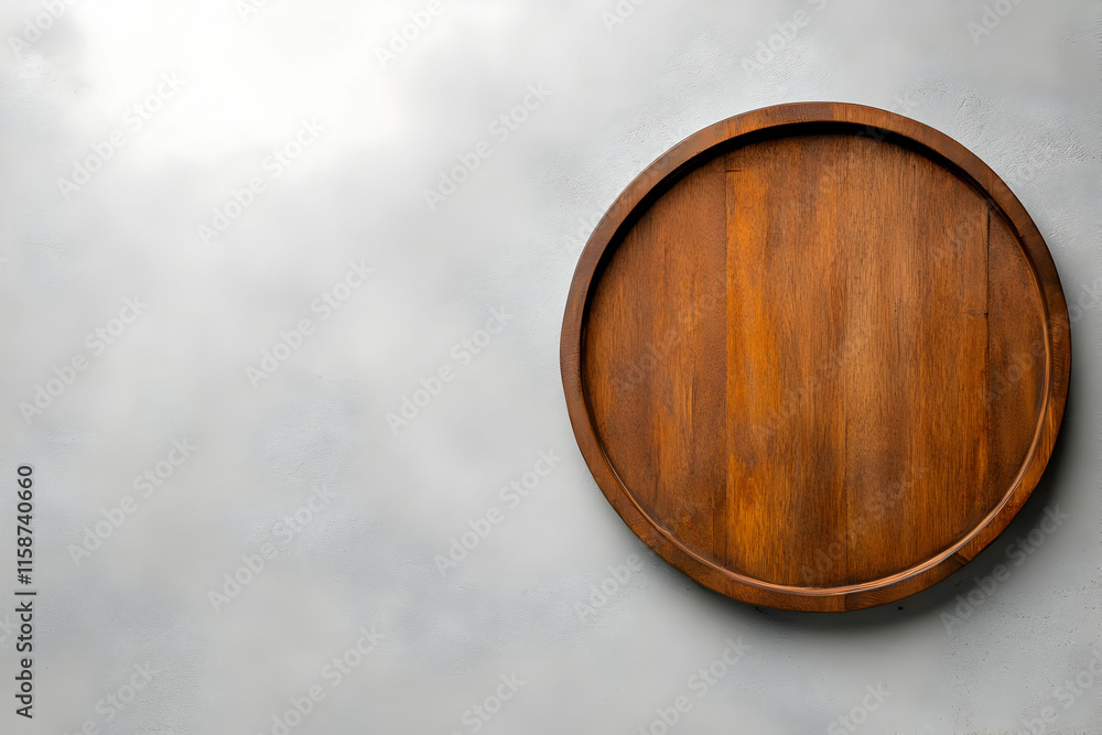Wooden Round Tray on Gray Background Illustration Wooden Round Tray on Gray Background Illustration