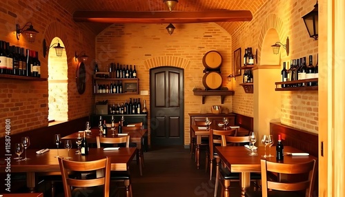 Rustic Wine Bar Interior Dining Room Setting photo