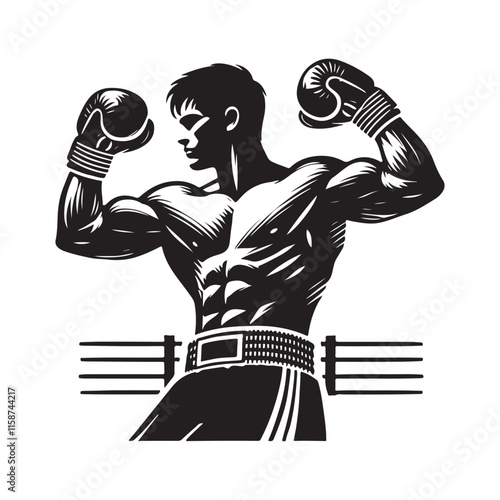 Boxing Silhouette Vector Illustration, Solid White Background.