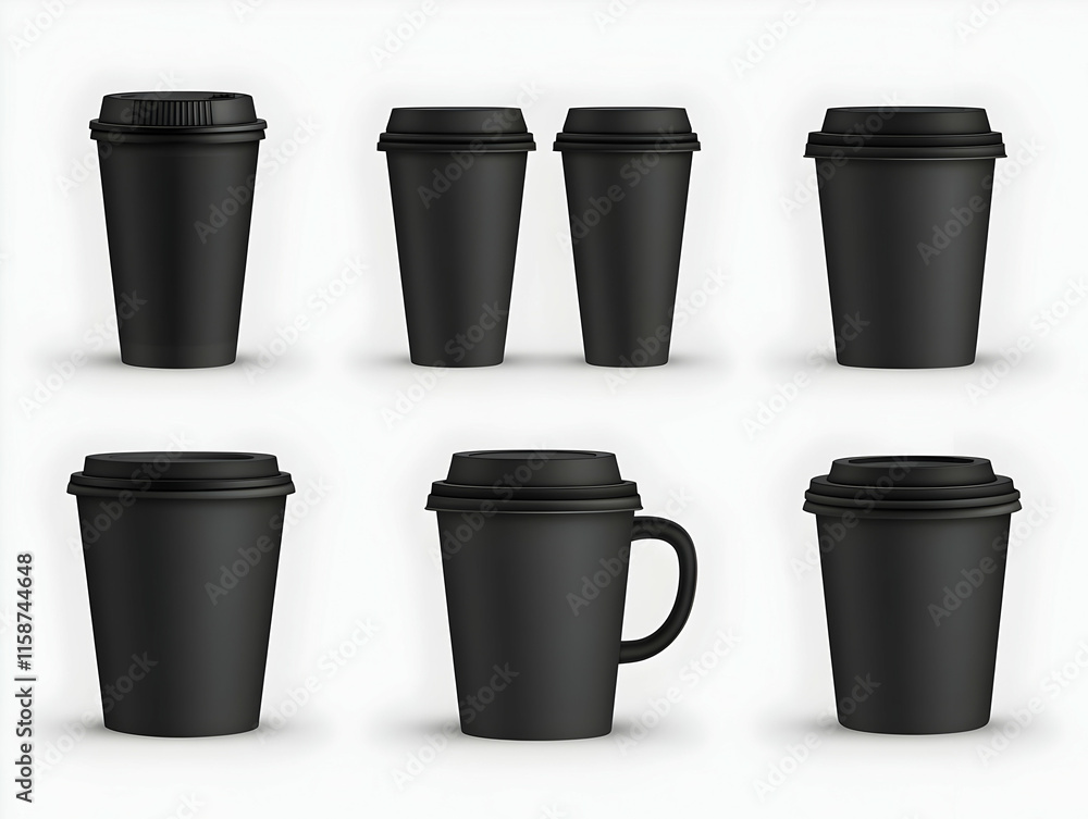 3D Illustration Black Coffee Cups Mockup 3D Illustration Black Coffee Cups Mockup