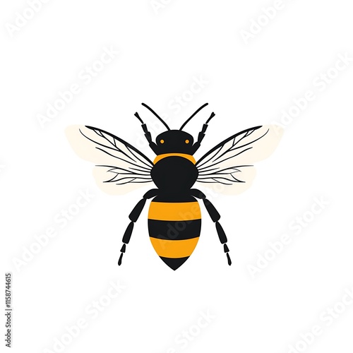 Busy Bee Icon: A detailed illustration of a honeybee, showcasing its intricate wings and striped abdomen. Perfect for nature-themed designs, honey products, and environmental awareness campaigns. photo