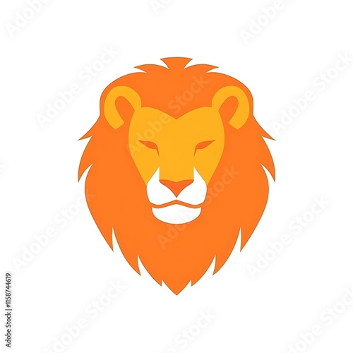 Majestic Lion Head: A stylized illustration of a lion's head, rendered in vibrant orange hues, exudes power, serenity, and wild beauty. Perfect for branding, logos. photo