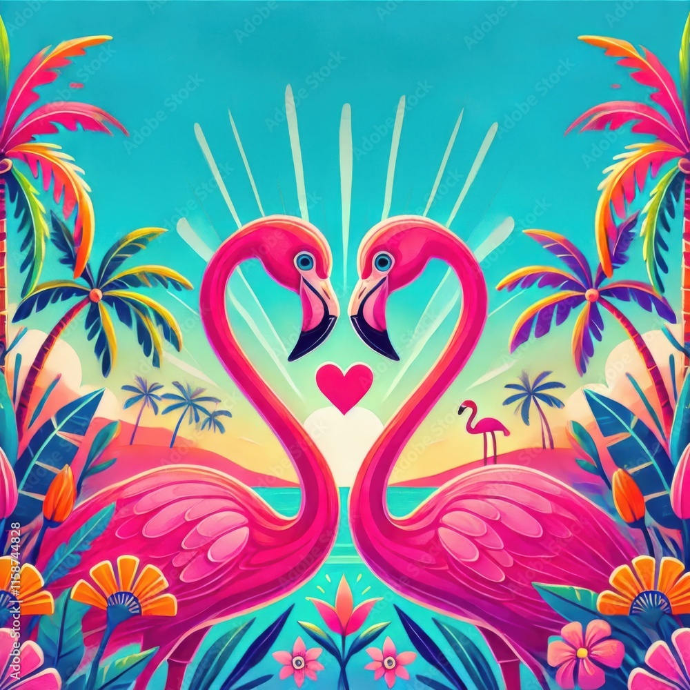 Naklejka premium Romantic Flamingos 