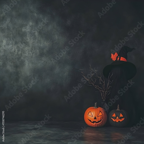 Halloween Jack-o'-Lanterns Dark Background Illustration photo