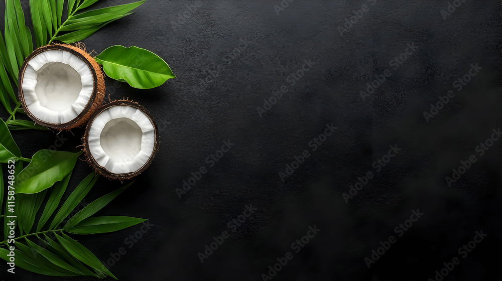 Tropical Coconut Illustration on Black Tropical Coconut Illustration on Black