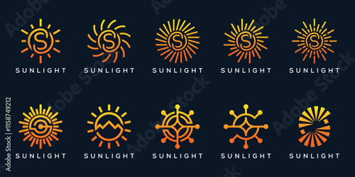 collection of letter S sun solar summer sunset sunrise sunlight sunshine season logo design vector, set bundle graphic icon