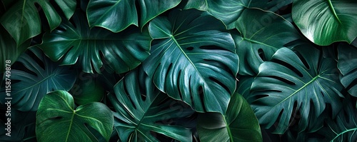 Wallpaper Mural Tropical monstera leaves creating lush green botanical background Torontodigital.ca