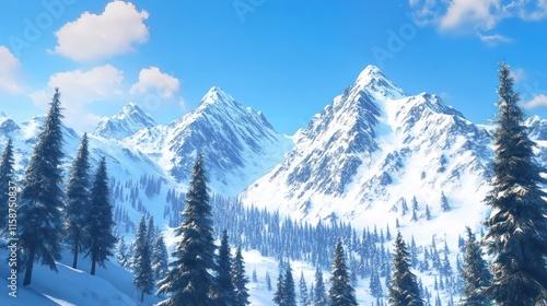 Majestic Winter Wonderland: Snow-Capped Peaks and Frosty Forests