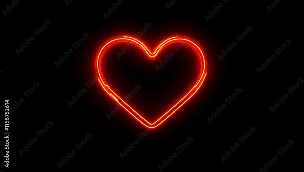 minimalist red neon heart on black background, Valentine's Day concept minimalist red neon heart on black background, Valentine's Day concept