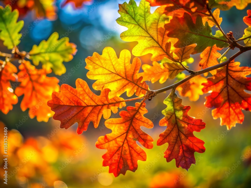 Autumn Oak Leaves Rule of Thirds Photography - Golden Fall Foliage Composition Autumn Oak Leaves Rule of Thirds Photography - Golden Fall Foliage Composition