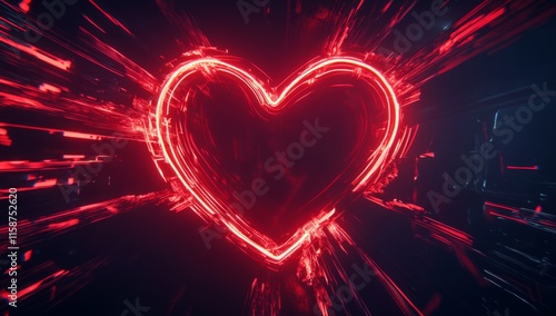 red neon heart on black background, Valentine's Day concept 
