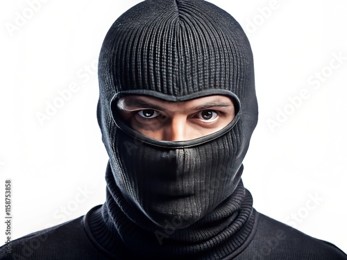 Black Balaclava Worm's Eye View: Close-Up Photography, Fabric Texture,  Dark Clothing, Mysterious Apparel photo