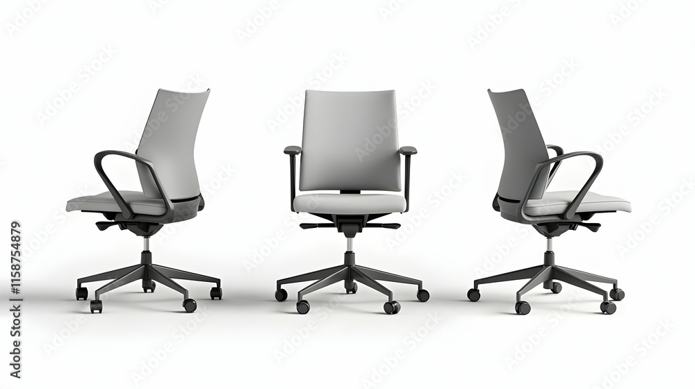 Modern office chair showcased from three angles, highlighting its sleek design and ergonomic comfort. Perfect for contemporary workspace! Modern office chair showcased from three angles, highlighting its sleek design and ergonomic comfort. Perfect for contemporary workspace!