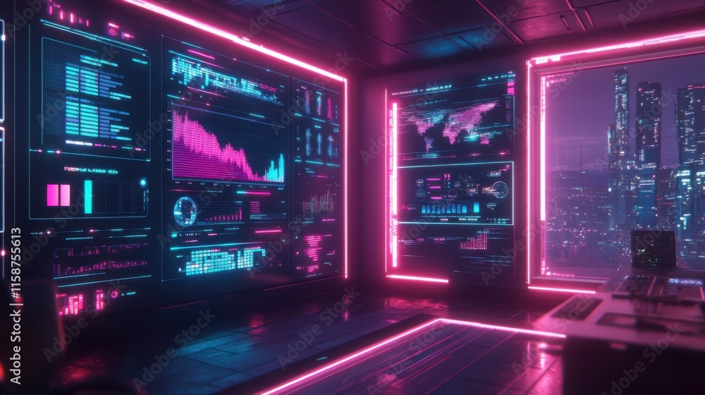 High-tech workspace with a glowing futuristic interface showcasing High-tech workspace with a glowing futuristic interface showcasing