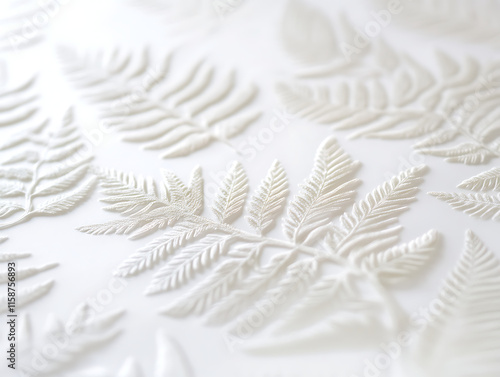 A close-up of a delicate fern leaf with intricate fronds, carefully placed on a white background, creating a harmonious 